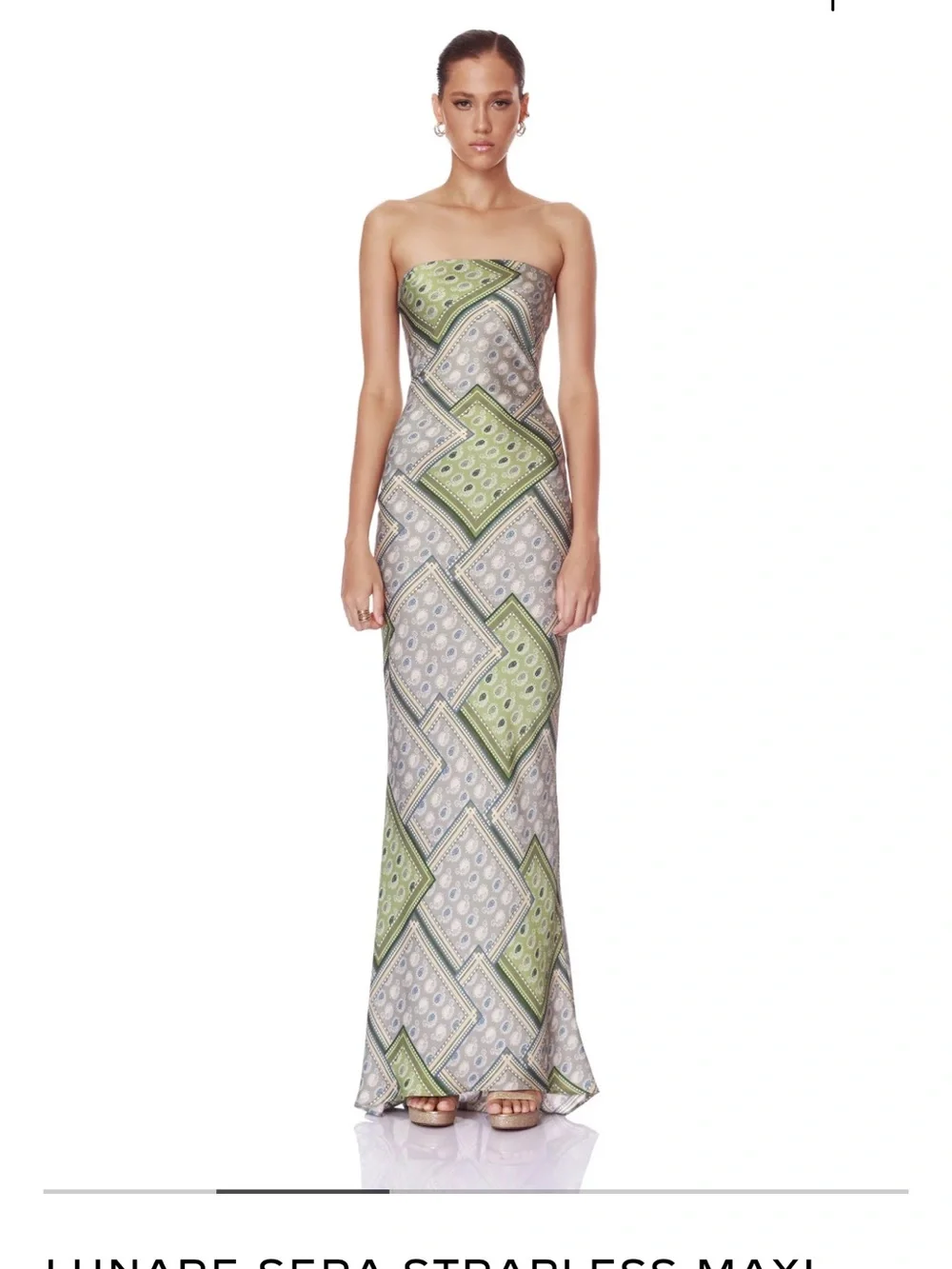 Bronx and Banco Strapless Printed Maxi Dress in Green and Gray - Picture 1 of 3